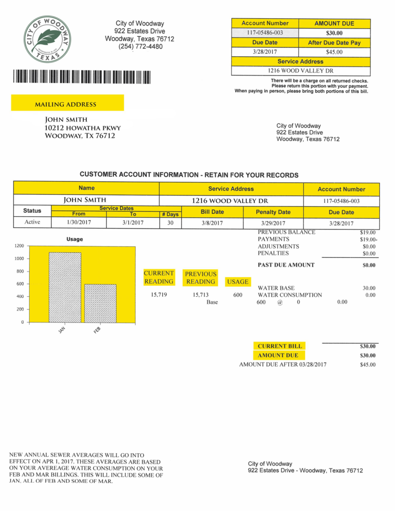 Utility Billing Department Woodway, TX Official site